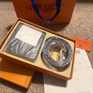 Louis Vuitton Gray Wallet and Belt Set